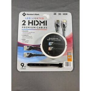 Member's Mark LED Lighted Premium HDMI Cables 2 Pack 9ft Black 4K 3D HDR